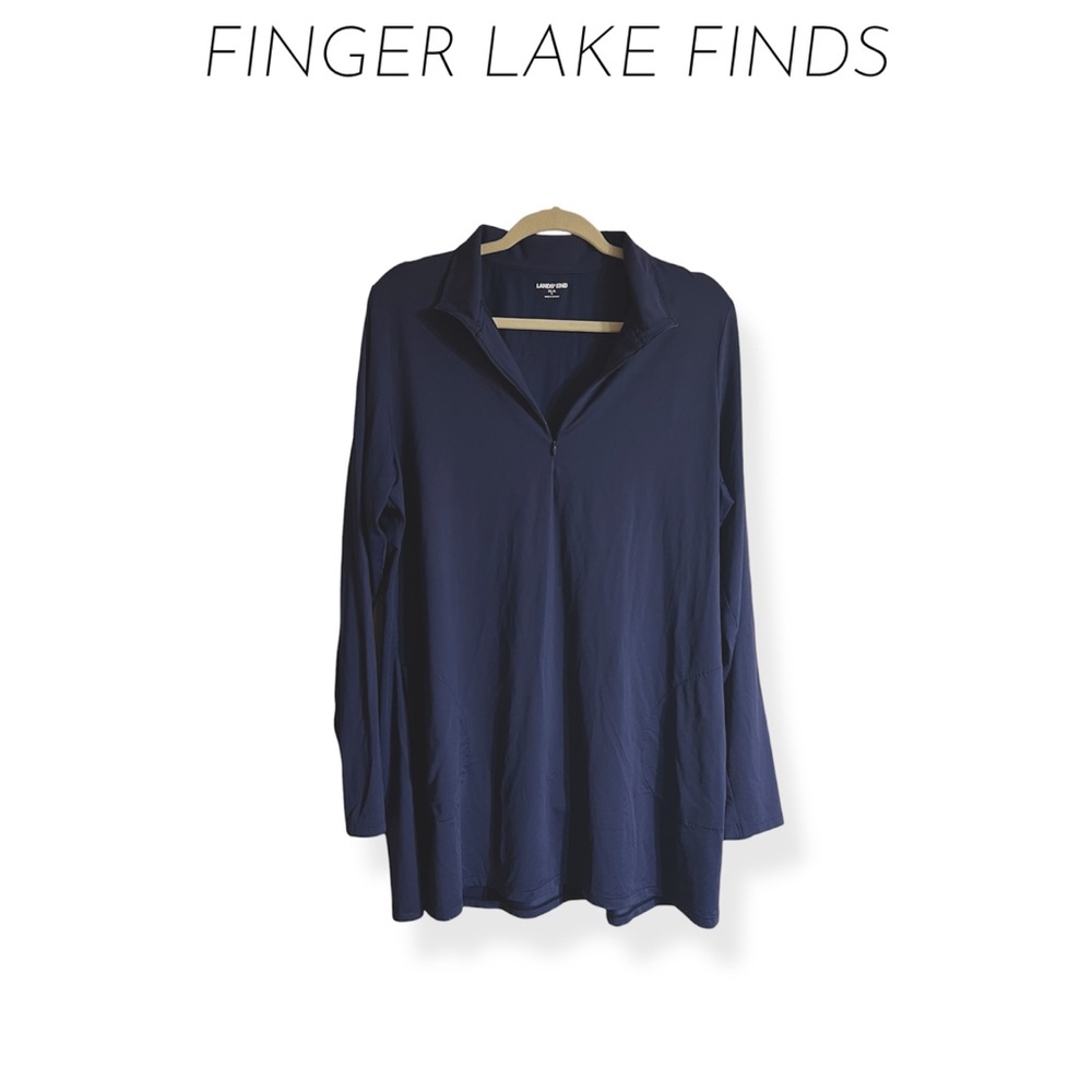 Lands End Navy Blue Rash Guard/Swim Coverup Tunic, XL